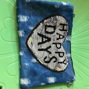 Blue Denim Clutch with Sequin Heart
